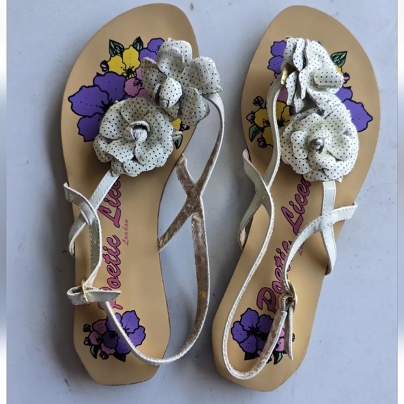 $69 New Poetic License London Leather Floral Sandal 8.5M Thong Buckle Boho Artsy - Picture 5 of 15